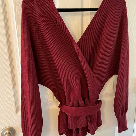 NWT Zesica wrap ruffle belted waist knit sweater pullover - Picture 5 of 11